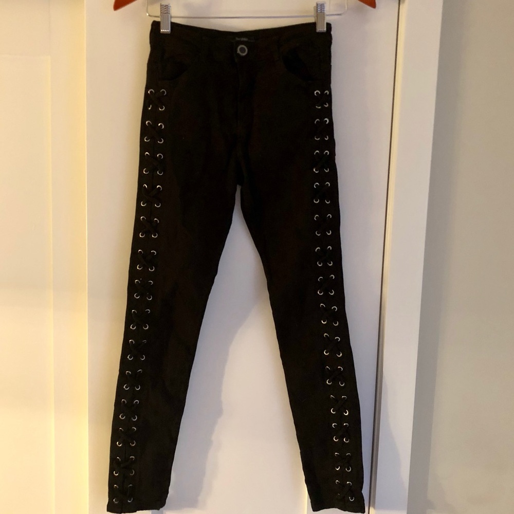 Bershka black jeans with side stitching detail
